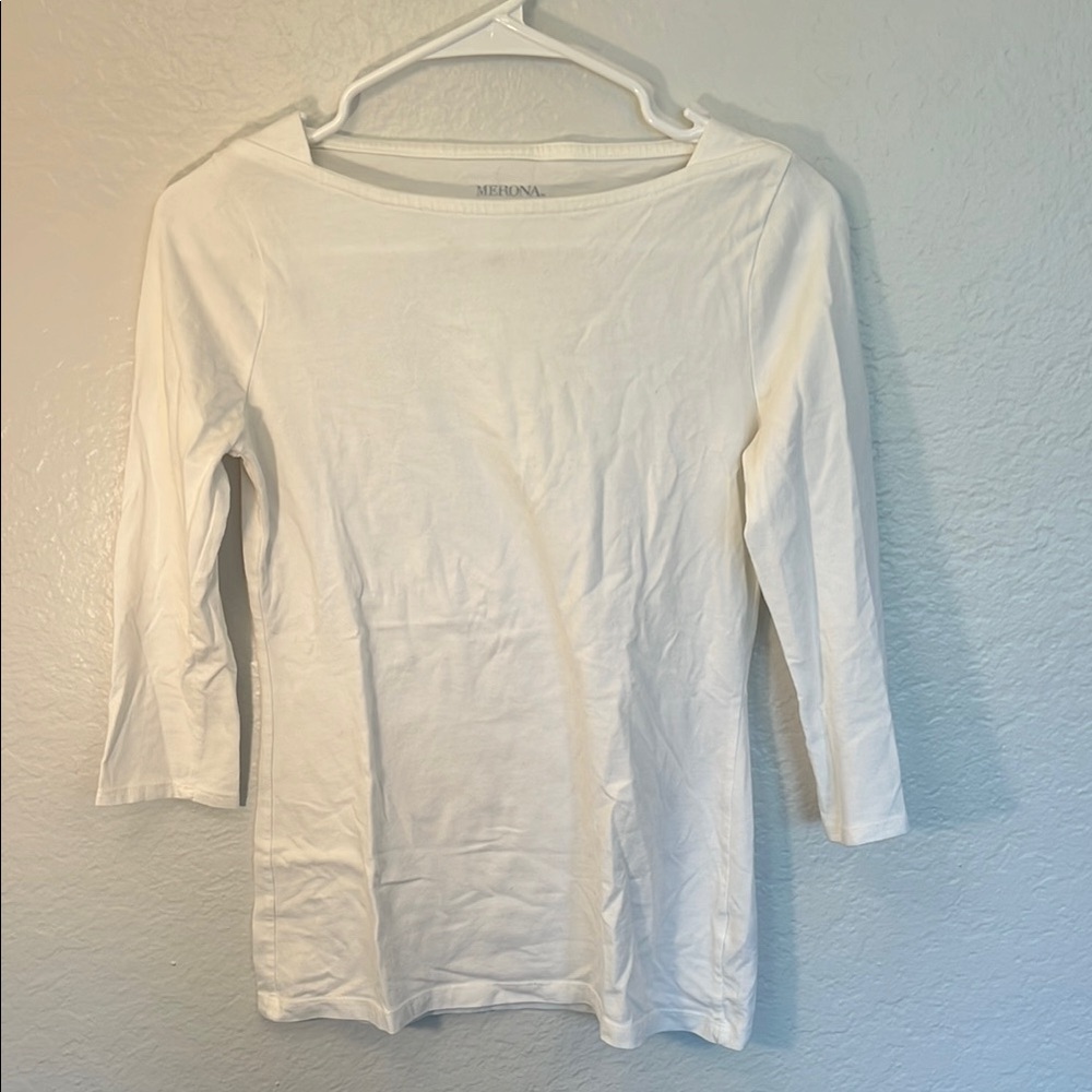 Merona Fitted White 3/4 Sleeve Blouse